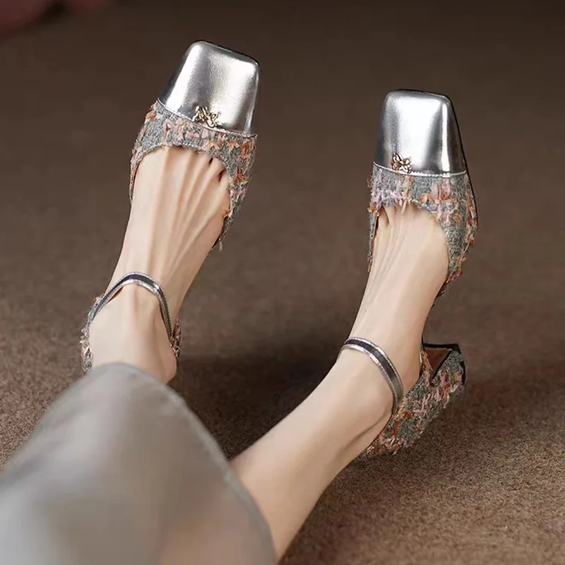 

Брендовые женские массивные сандалии на среднем каблуке, модные дизайнерские туфли Мари Джейн с квадратным носком, Новинка лета 2023, классические туфли-лодочки, повседневная женская обувь