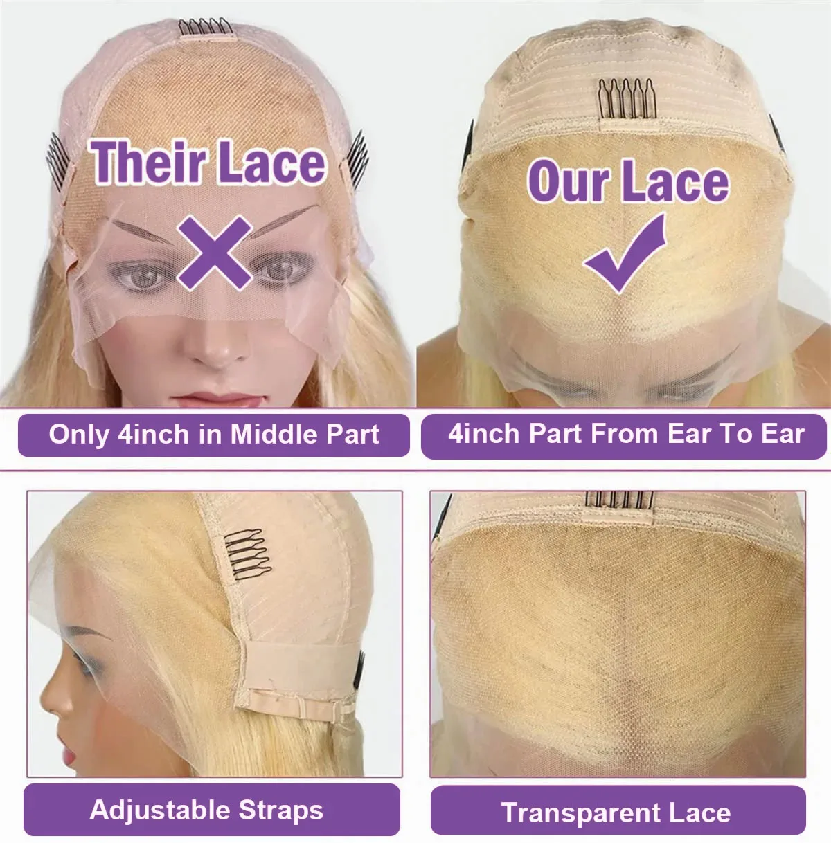 13x4 Боб Парик 613 Медовый Блондин Фронта Шнурка Человеческих Волос Реми