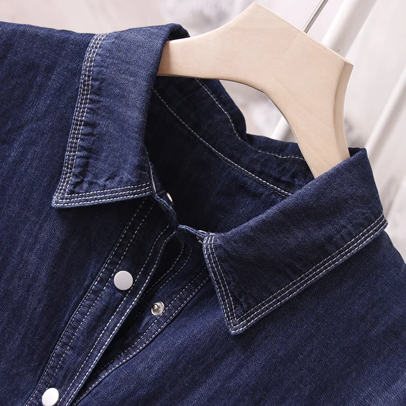 2024 Spring New Fashion Casual Pure Cotton Denim Shirts Women Asymmetric Chest Bag Sheath Shirt