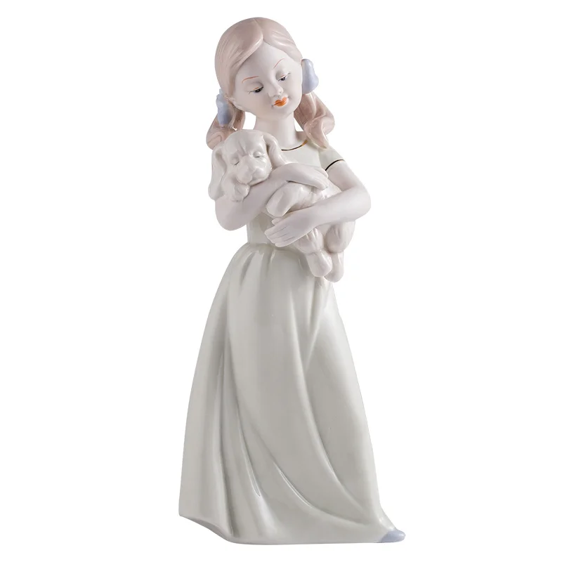 

Милая керамическая фигурка собаки, искусственное украшение для дома, украшение для комнаты, винный шкаф, девушка, леди, украшение, фарфоровы...