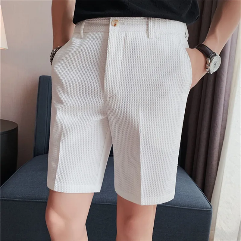 2022 Korean Fashion  Men's Summer Casual Shorts/Male Slim Fit High Quality Solid Color Breathable Business Suit Shorts Man 36