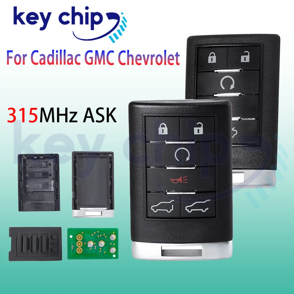 Фото Брелок для Cadillac CTS DTS STS SRX Escalade ESV EXT 315 МГц, FCC ID: OUC6000066, бесключевой смарт-пульт для автомобиля, 2007-2014 №1