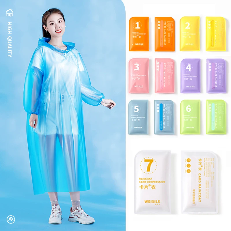 

1pc Disposable Card Compression Raincoat Men and Women Rainwear Hooded Rain Coat Thickened Adult Portable Rain Poncho