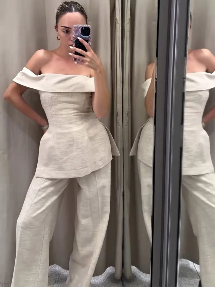 Женский комплект из 2 предметов TRAFZA свободные брюки с завышенной талией на молнии