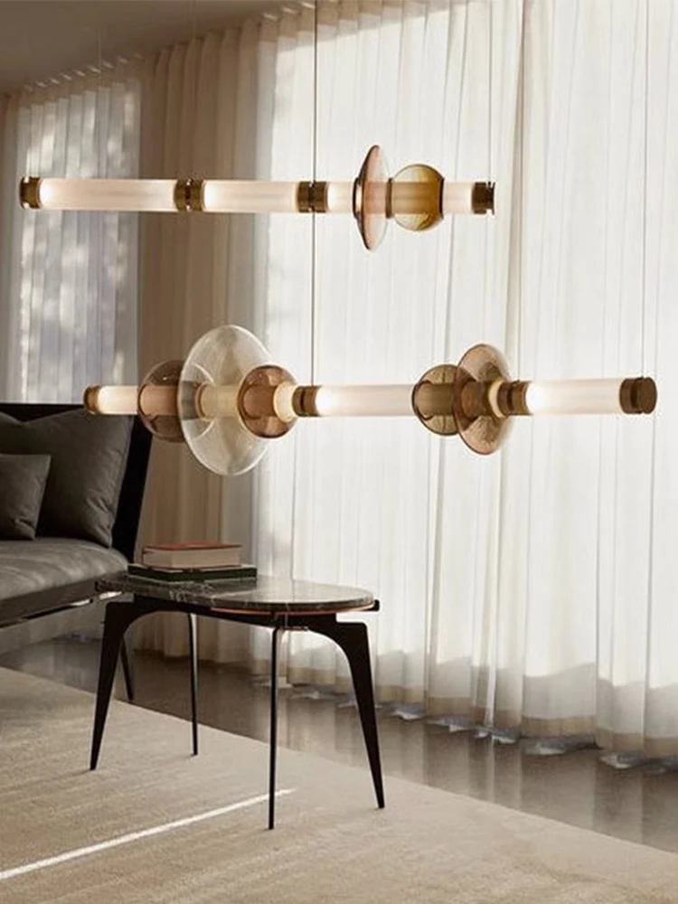 Современная витражная люстра AiPaiTe с длинной полосой стеклянная лампа для