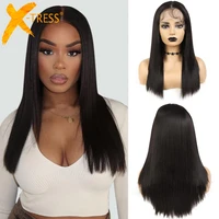 x tress long straight lace front wig with baby hair synthetic hairstyle middle part natural soft daily hair wigs for black women