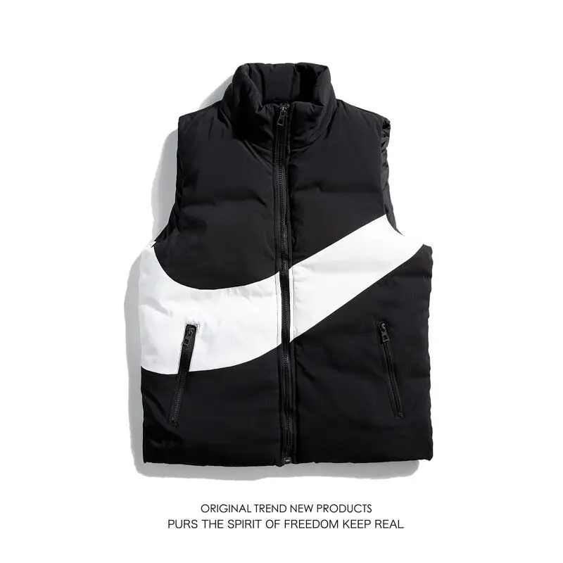 

New autumn/winter slim-fit stand-up collar couples down cotton vest men and women black and white waistcoat sleeveless warm coat