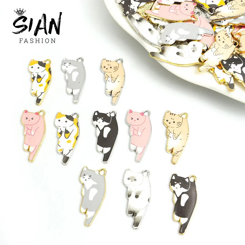 

10pcs Enamel Cute Cat Charms Multicolor Kawaii Animal Alloy Pendant Charms DIY Necklace Bracelet Accessories Jewelry Making Gift