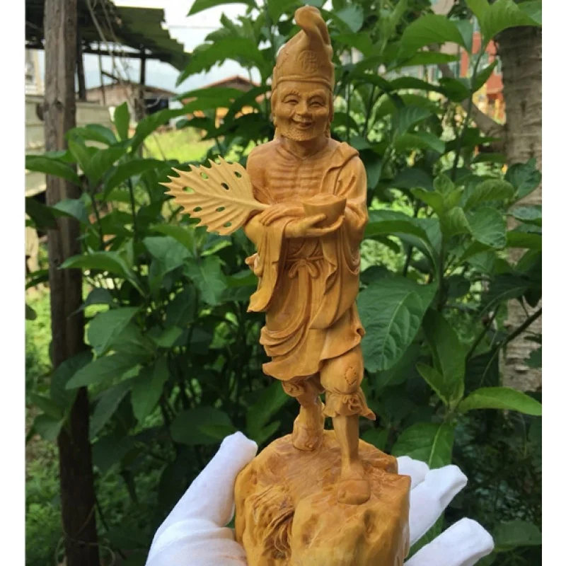 

Small Leaf Boxwood Jigong Worship Buddha Statue Wood Carving Creative Solid Wood Living Room Carving Crafts Home Decorations and