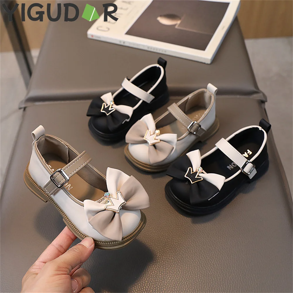 

2023 Girls Leather Shoes Children's Soft Bottom Bowknot Low Top Shoes 2023 Spring New Baby Girl Fashion Casual Princess Shoes