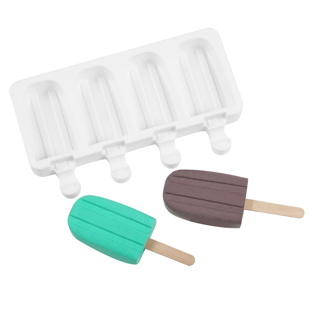 

4-Hole double groove Ice Cream Molds Silicone Popsicle Mold Freeze Ice Cream Maker DIY Dessert Mould Form For Popsicle Mould Cak