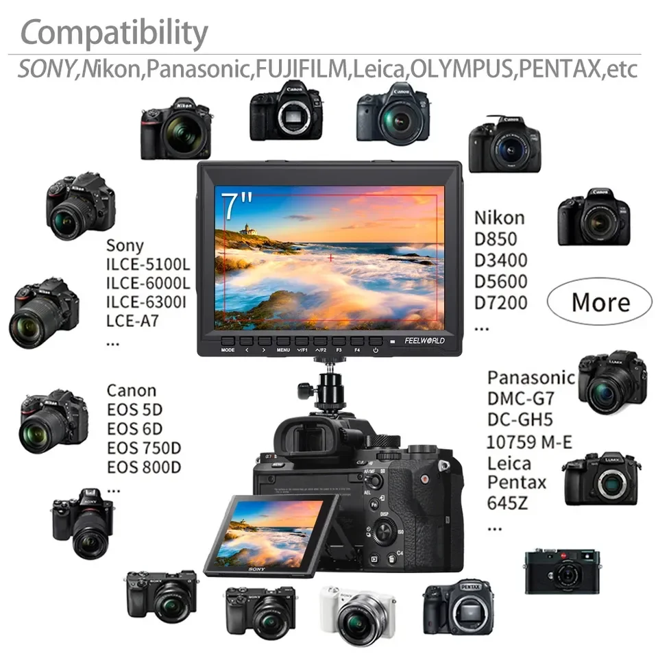 Видеомонитор Feelworld FW759 IPS 1280x800 для DSLR-камер с функцией Peaking Focus, 7-дюймовый HD LCD-монитор для BMPCC, Canon, Sony (art.: 3920da8532cce) - 3920da8532cce
