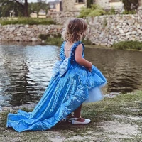 blue sequin bling toddler flower girl dresses pearls bow birthday costumes wedding photography gown customised drop shipping