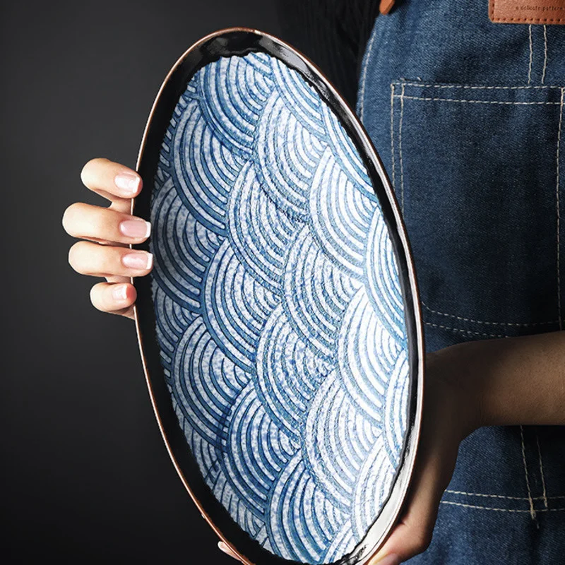 

Тарелка CHYIR в японском стиле с волнистым рисунком, овальная керамическая ретро-тарелка для фруктового салата, кухни, стейка, хлеба, торта, по...