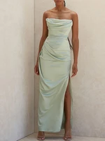 High Quality Satin Bodycon Dress Women Summer Party Dress 2021 New Arrivals House Green Dress Celebrity Evening Club Dress