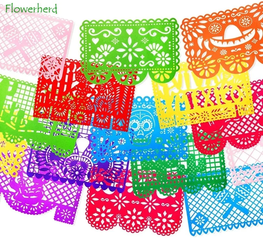 

18/9pcs Picado Papel Banner Felt Large Mexican Fiesta Banners Fiesta Mexican Party Decorations Day of The Dead Banner