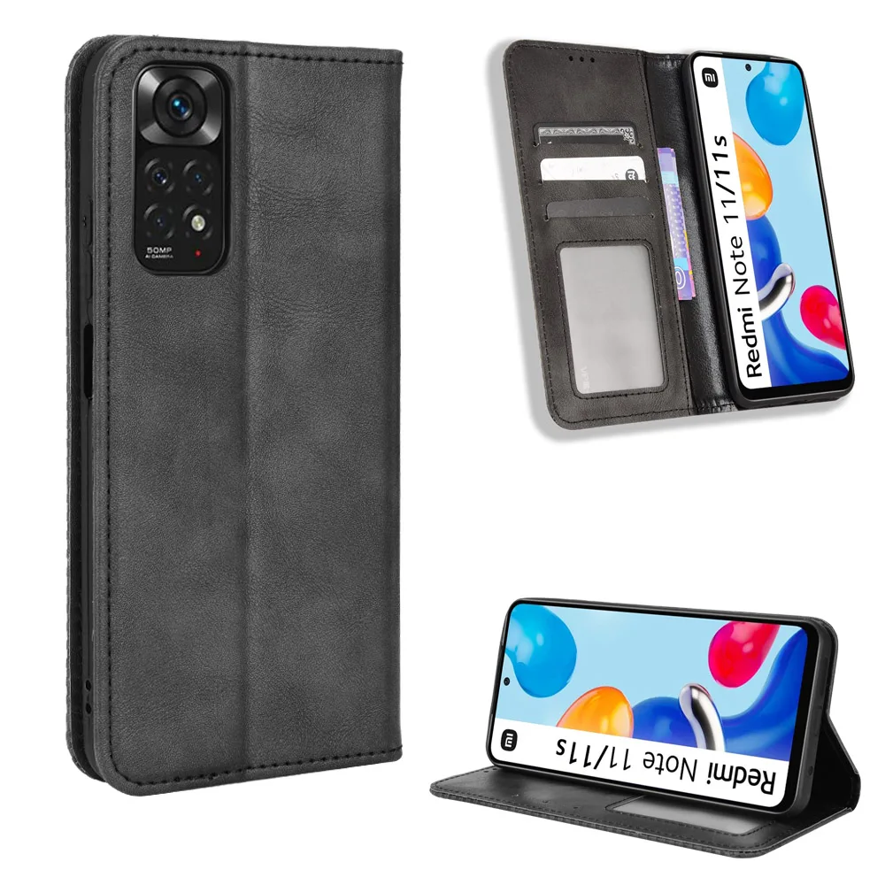 

Suitable for Redmi Note11S RMX3491 anti-drop magnetic card mobile phone case, clamshell leather retro luxury wallet case