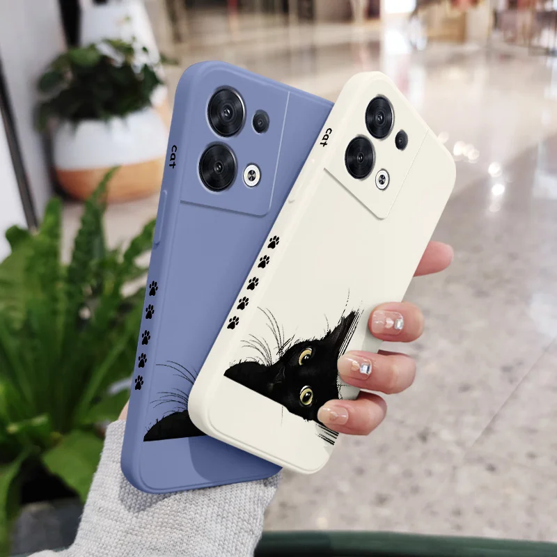 Cold Black Cat Phone Case For OPPO Reno 8 8T 8Z 7 7Z 6 5 F19 F9 Pro 4G 5G Liquid Silicone Cover images - 6