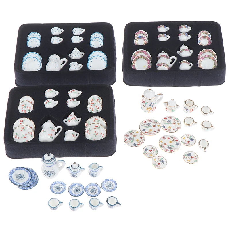 1:12 Миниатюрный кукольный домик 17 шт. фарфоровый набор чайных чашек Chintz Flower посуда