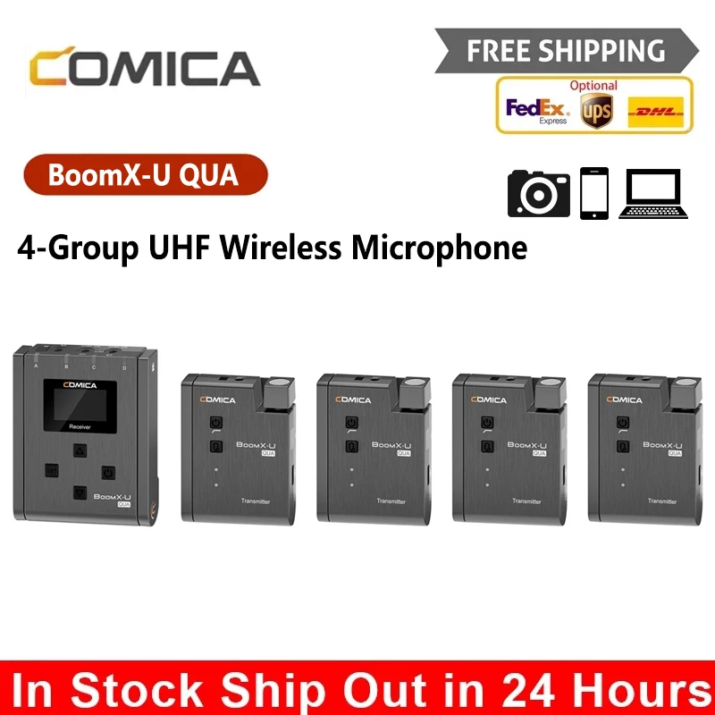 

Comica BoomX-U QUA 4-group Multi-functional Mini UHF Wireless Microphone Widely Compatible with Cameras Camcorders Recorders