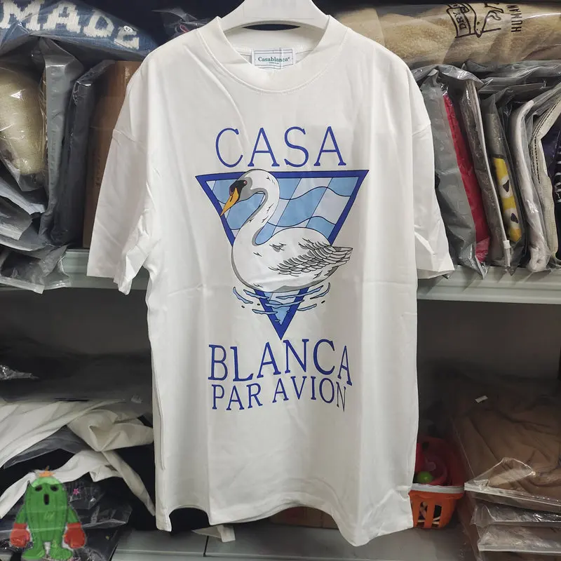 

Casablanca Swan Letter Print Short Sleeve T-shirt Men Women Casual Cotton Drop Shipping T Shirt