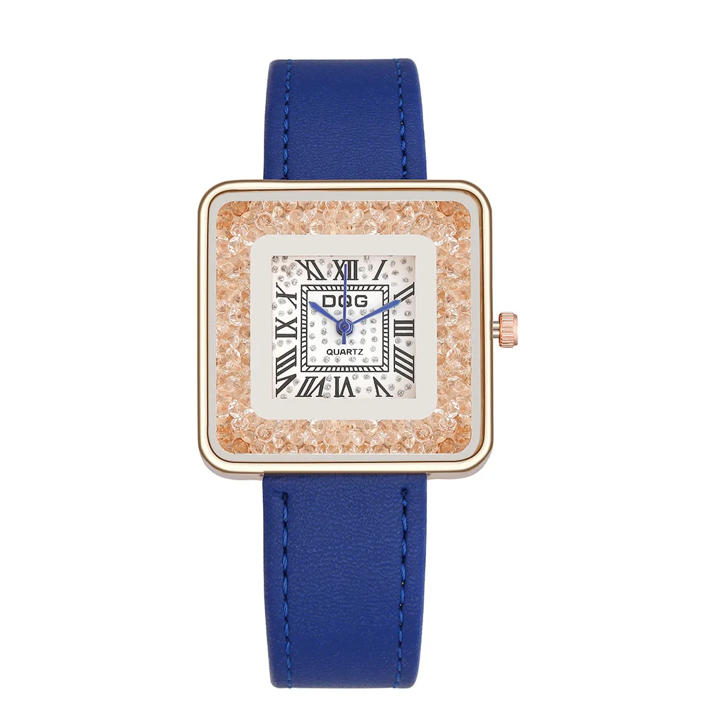 Women Black Watch Fashion Women Quicksand Square Dial Roman Numeral  Watch Casual Leather Band Strap Quartz Wrist Watch Relogio