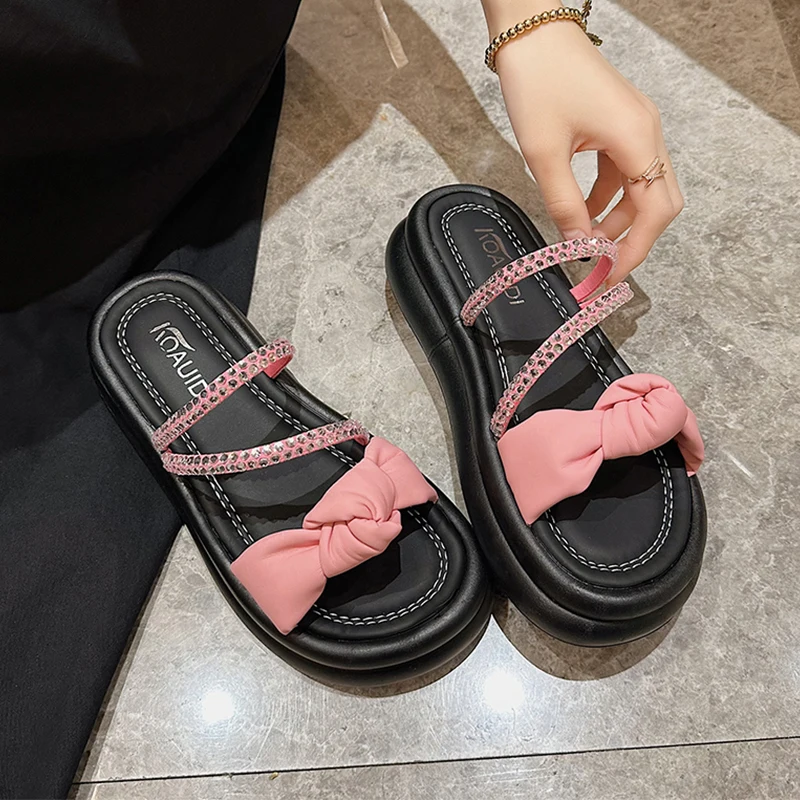 

Женские шлепанцы со стразами, дизайнерские сандалии на плоской подошве, пляжные шлепанцы, лето 2023