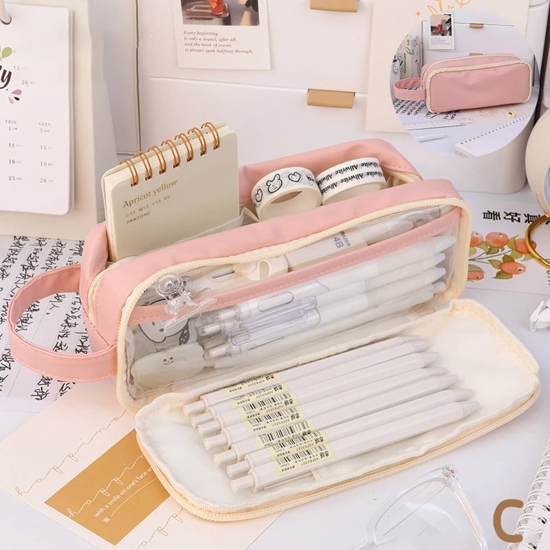 Creative Double Face Pencil Bag Pen Case Special Macaron Color Dual Side Canvas Storage Pouch Stationery School Travel Gift