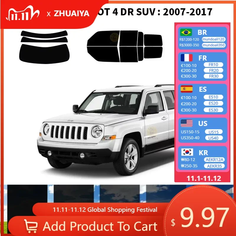 

Нанокерамическая Автомобильная УФ-пленка Precut для окон, автомобильная пленка для окон для JEEP PATRIOT 4 DR SUV 2007-2017