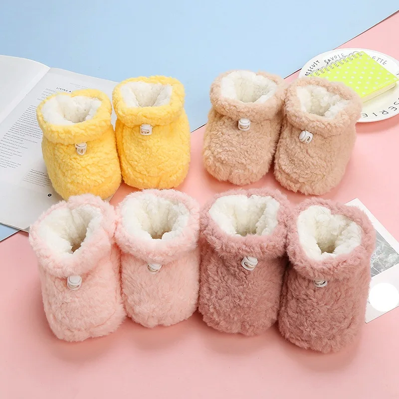 Newborn Baby First Walkers Infant Todder Warm Boots Winter Girls Boys Soft  Plush Socks Shoes Solid Color Snow Boots