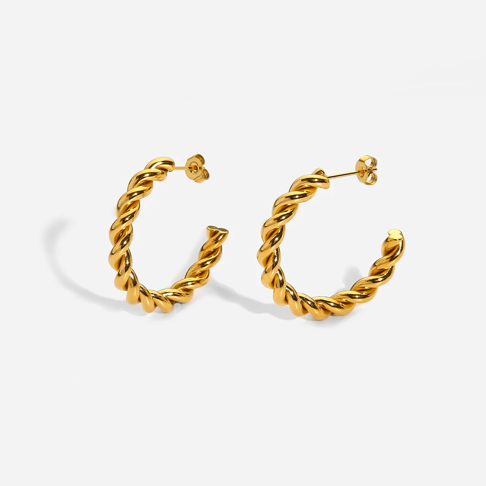 

Ins 316L Stainless Steel Twised CC Shaped Earrings Statement PVD Gold Plated Braided Hoop Water Resistant Jewelry Holiday Gift