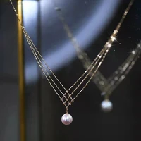 high end luxury natural freshwater pearl round pendant necklace sweet and elegant hollow design clavicle chain ladies jewelry
