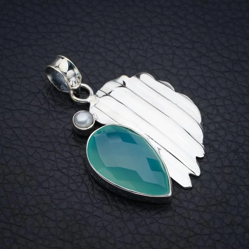 

StarGems Chalcedony River Pearl Leaf Handmade 925 Sterling Silver Pendant 1.5" F3974