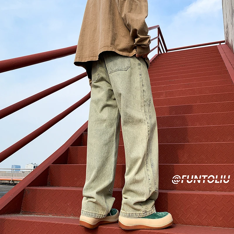 3 Colors Baggy Jeans Men Fashion Harajuku Casual Straight Jeans Men Streetwear Hip Hop Loose Denim Pants Mens Trousers M-2XL