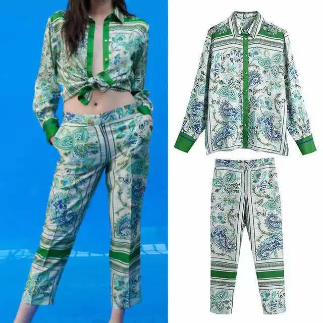 

Style Loose Colorful V-neck Print Sexy 2019 Set lONG Sleeve Long Pant 2 Piece Sets Night Club Sets