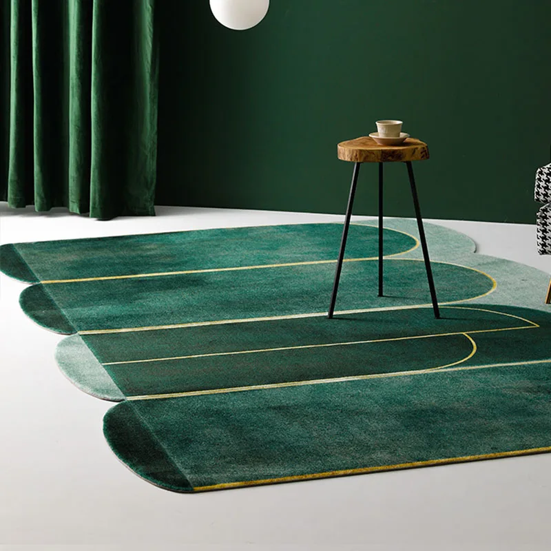 Irregular Luxury Green Living Room Carpet Decor Emerald Carpet Abstract Big Floor Mat Washable Bedroom Carpet Anti-Slip Area Rug