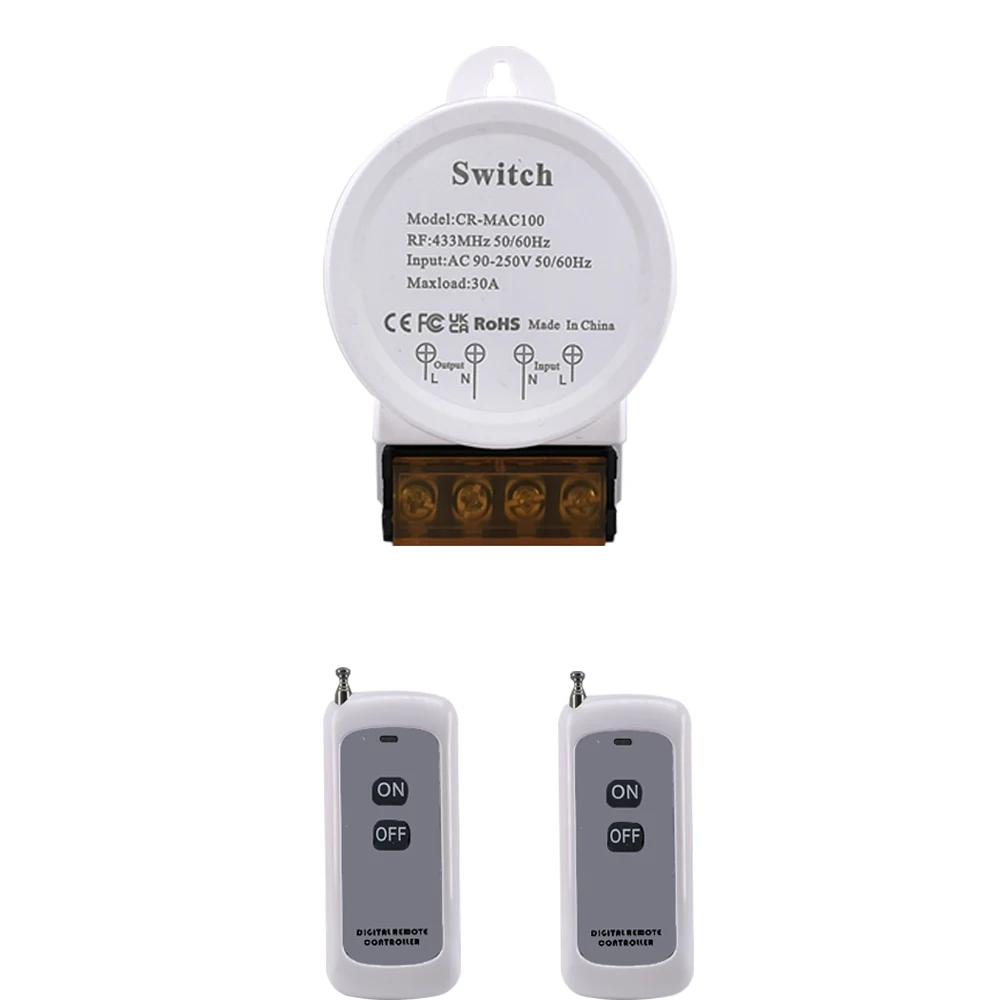 

COLOROCK Wireless Switch RF433MHz Remote Control DIY Device Wide Voltage 90-250V AC Max-load 30A Wide Application