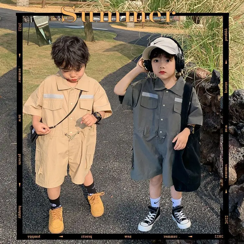 

2023 AncoBear Summer Overalls For Baby Boys Kids Korean Fashionable Casual and Handsome Bodysuits Children Trendy Streetwear