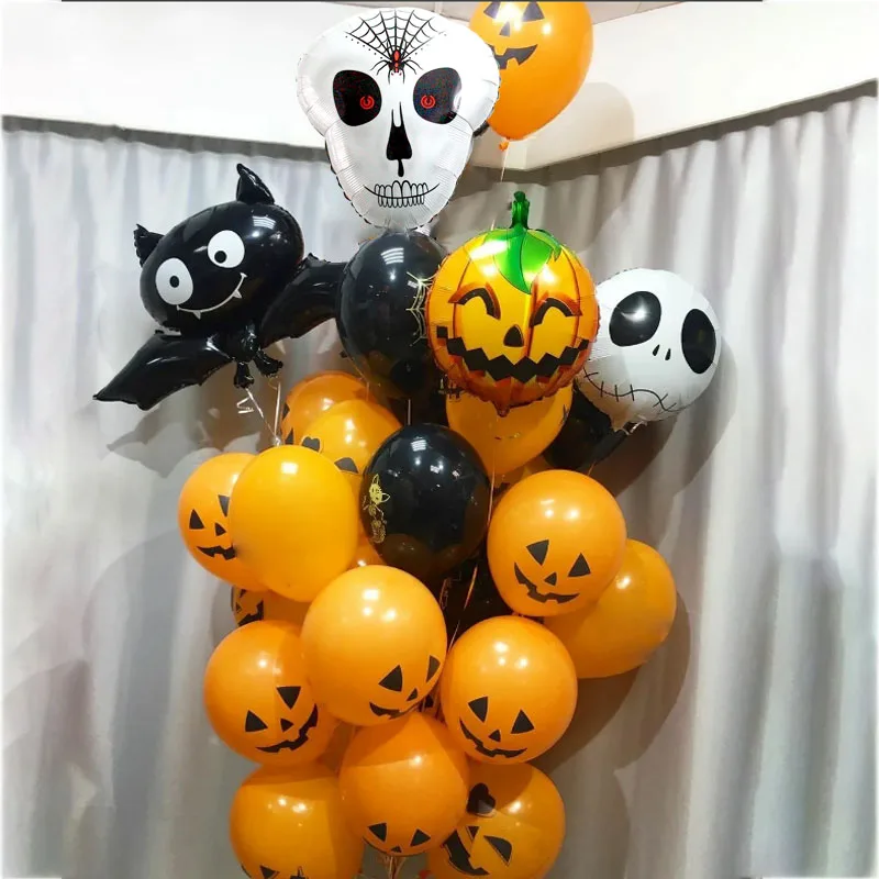 

Halloween Day Decoration Bats Dancing Skeletons Pumpkin Foil Balloons Black Orange Latex Balloon Halloween Party Decor Supplies