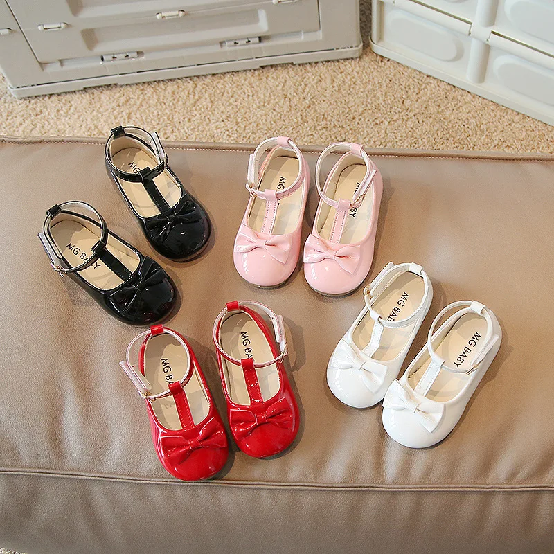 

Summer New Girls Leather Mary Janes 2022 Cute Kids Fashion Solid Pink Versatile Korean with Bow Children Shallow Princess Shoes