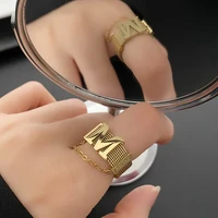 stainless steel letter m rings for women tassel chain initial letter rings goth aesthetic jewelry gifts for mom