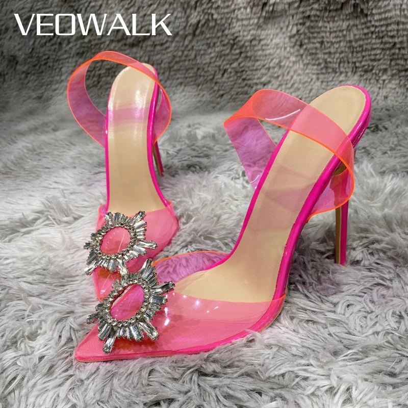 Veowalk-zapatos de tacón alto para mujer, sandalias de PVC suave y transparente con punta puntiaguda, stilettos, talla 43 44 45, para verano
