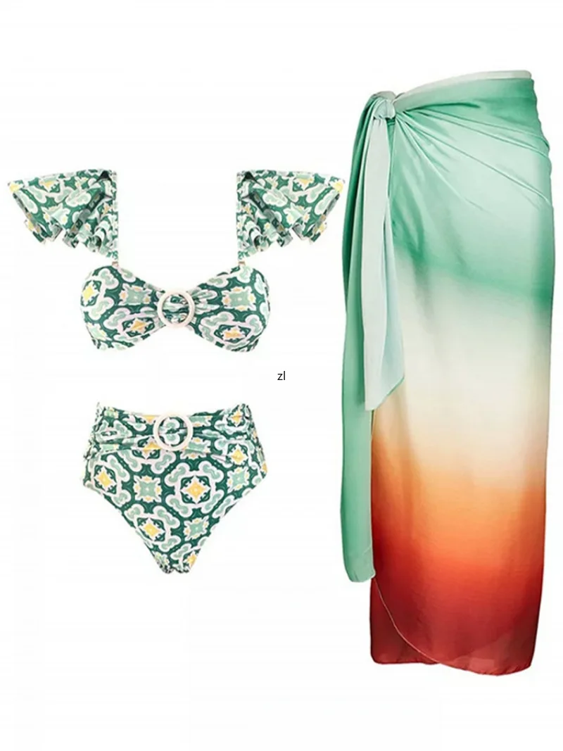 3 Piece Sets Swimsuit Vintage Women Designer Bathing Suit Beach Dress Cover Up Luxury Swimwear Surf Wear 2023 Summer Beachwear