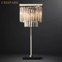 1920s Odeon Fringe Table Lamp Bedroom Small LED Two-Tier Floor Lamps Classic Clear Smoke Prism Crystal Standing Bedside Lamp