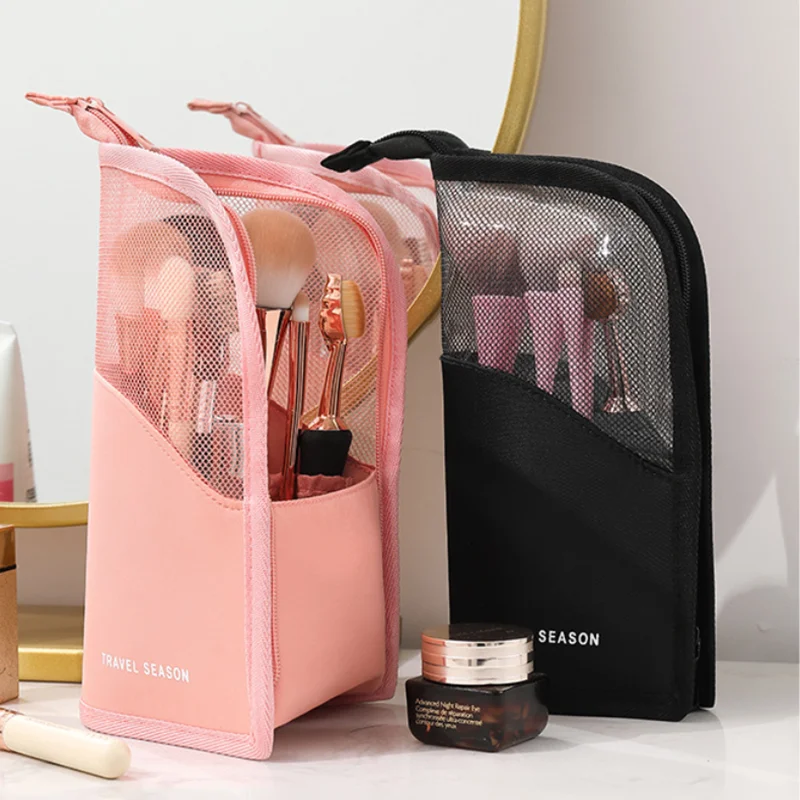

1 Pc Stand Cosmetic Bags For Women Clear Zipper Makeup Bag Travel Female Makeup Brush Holder Organizer Girl Beauty Toiletry Bag