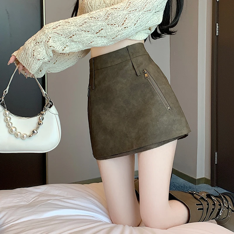 Коричневая мини-юбка для женщин Осень-зима 2024 трапециевидная короткая юбка из