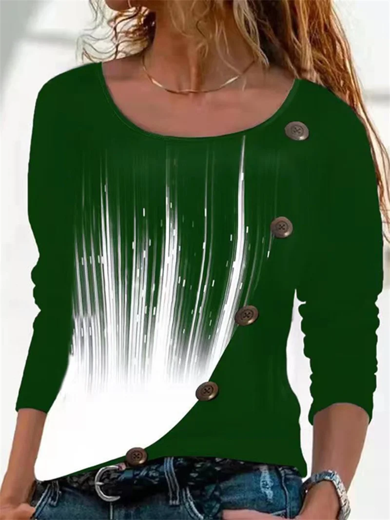 Женская футболка на пуговицах Повседневная Свободная Универсальная с круглым