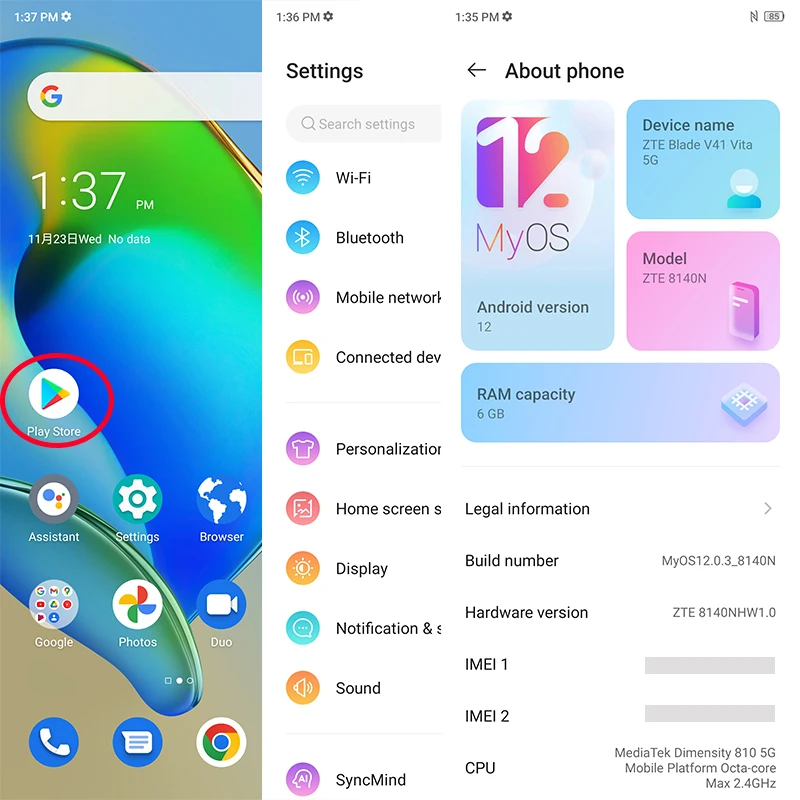 World Premiere Global Version ZTE Blade V41 Vita 5G Smartphone 6GB 128GB NFC Dimensity 810 50MP Triple Cameras 22.5W 4500mAh
