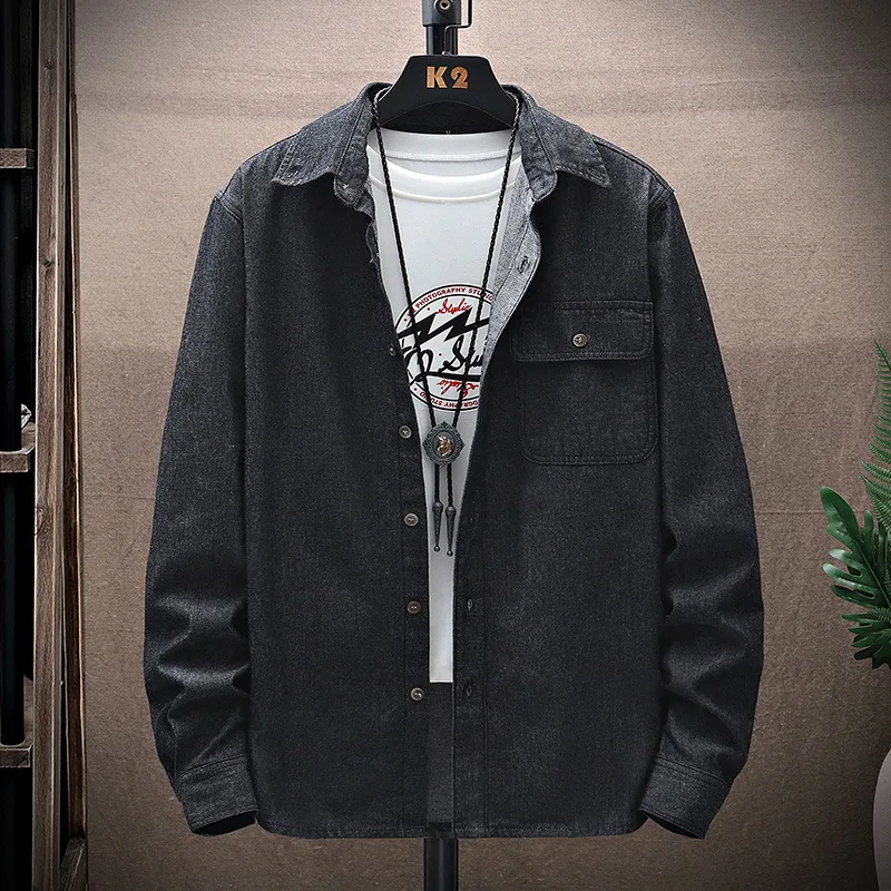 Мужская хлопковая джинсовая рубашка Повседневная Свободная тонкая Классическая