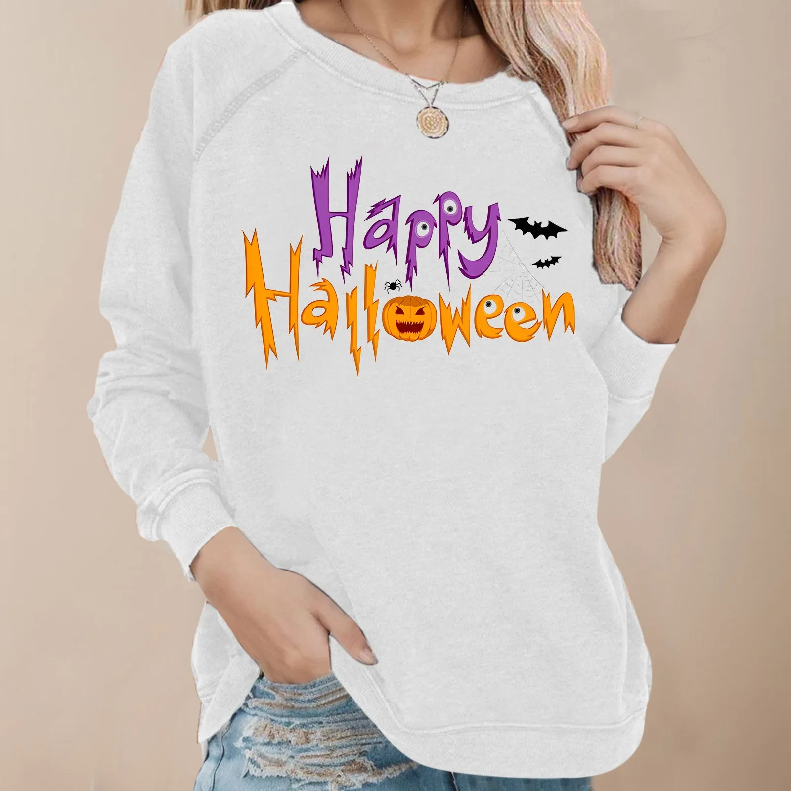 

Womens Halloween Hoodies Funny Graphic Print Sweatshirts Gothic Loose Crew Neck Sportswear Tracksuits Autumn Spring Pullovers